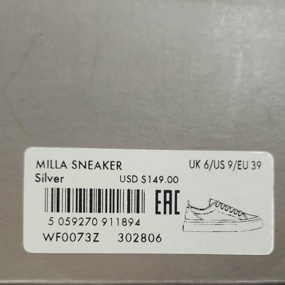 All Saints Milla Silver Sneakers US 9/ EU 39 New - Picture 7 of 11